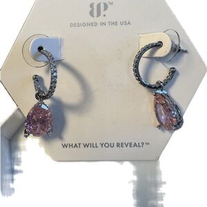 BP Rose Quartz Cubic Zirconia and Hematite Dangle Earrings with Crystal Clusters